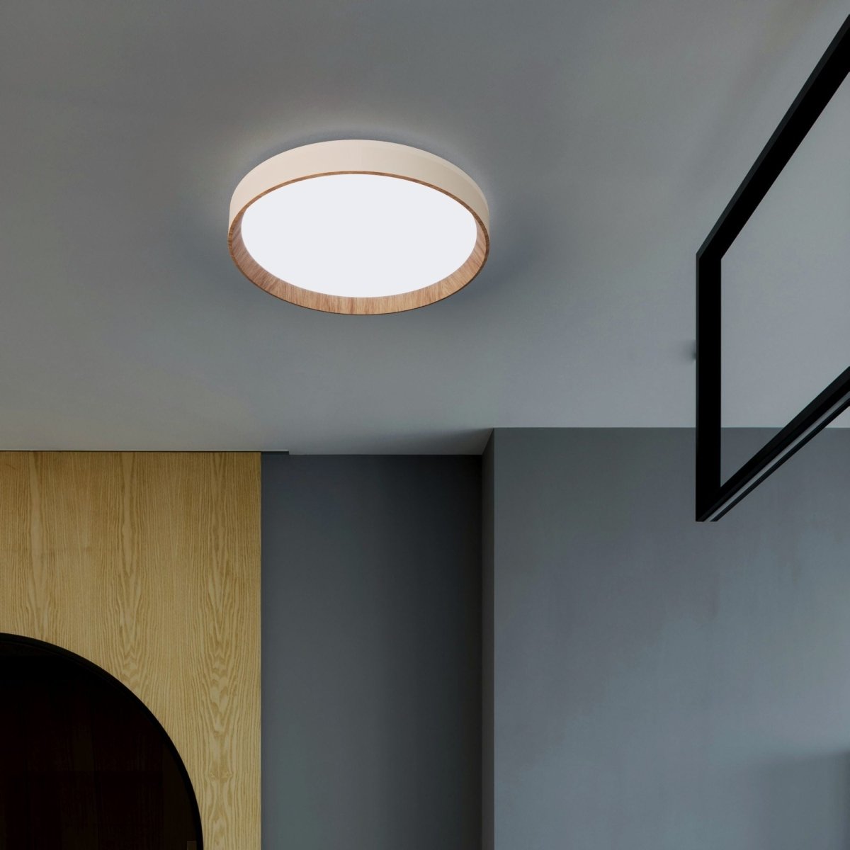 Lámpara de techo LED CCT tipo plafón - 36W - Efecto madera - Ø50cm - Barcelona Led-