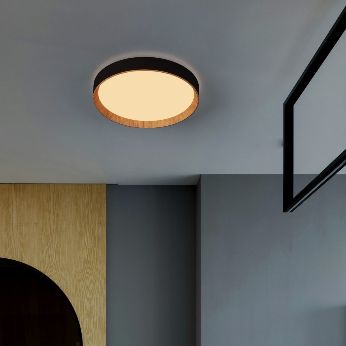 Lámpara de techo LED CCT tipo plafón - 36W - Efecto madera - Ø50cm - Barcelona Led-