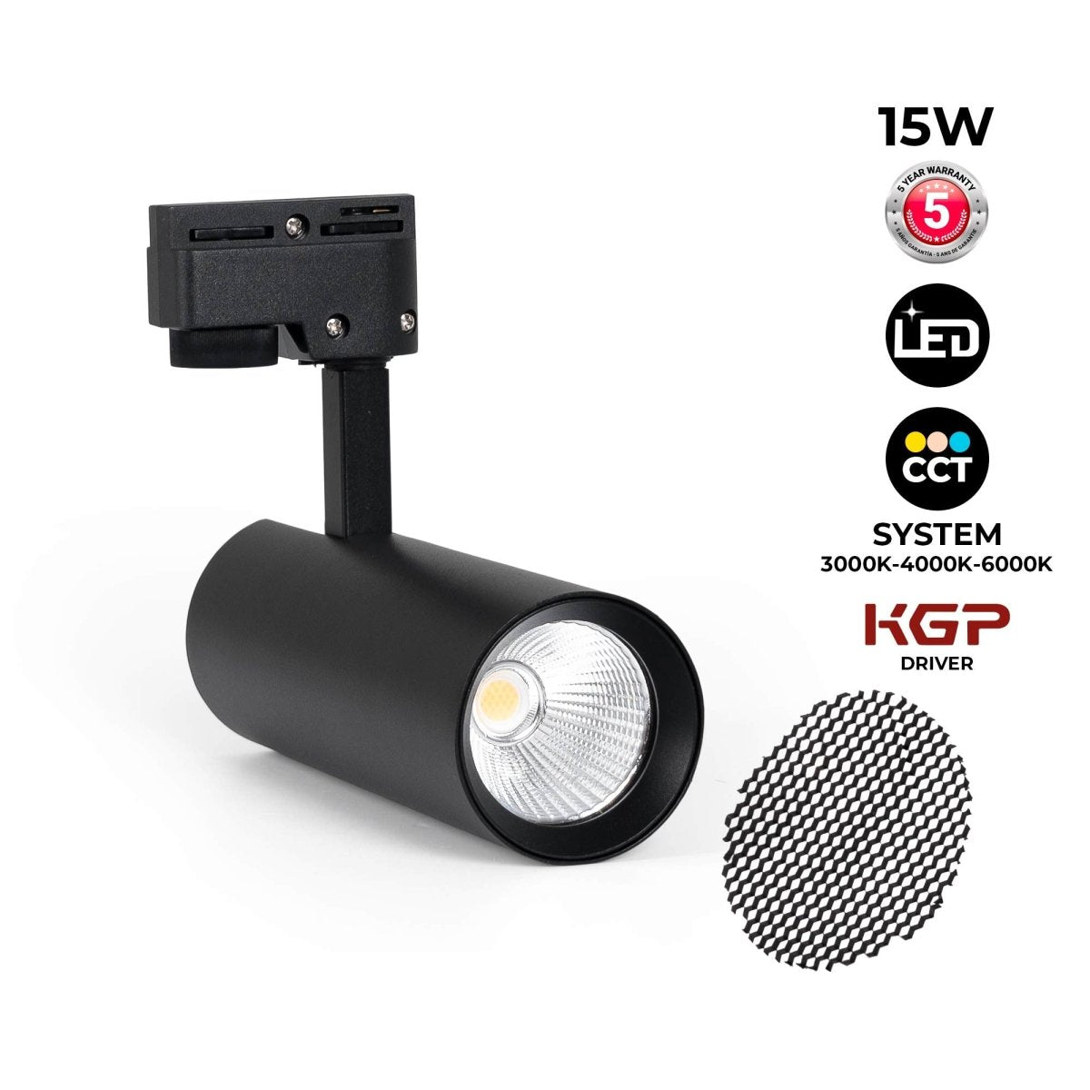 Proyector LED para carril monofásico - CCT - 15W - CRI 90 - Driver KGP - Barcelona Led-