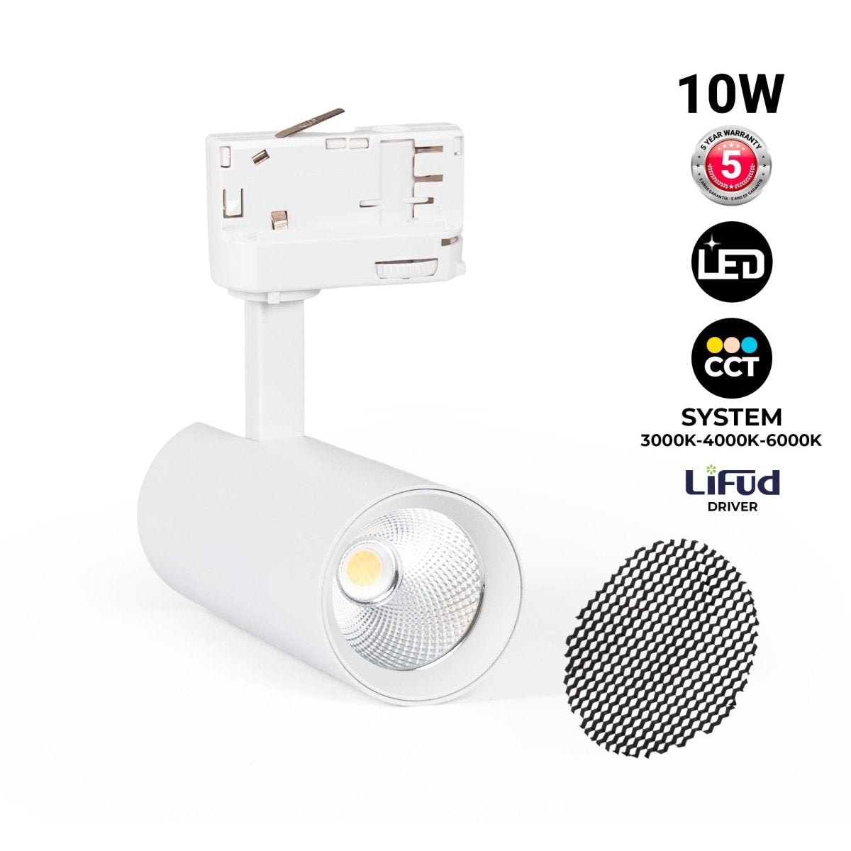 Proyector LED para carril trifásico - 10W - CCT - CRI90 - 860 lm - Barcelona Led-