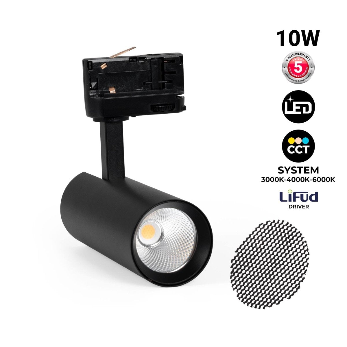 Proyector LED para carril trifásico - 10W - CCT - CRI90 - 860 lm - Barcelona Led-