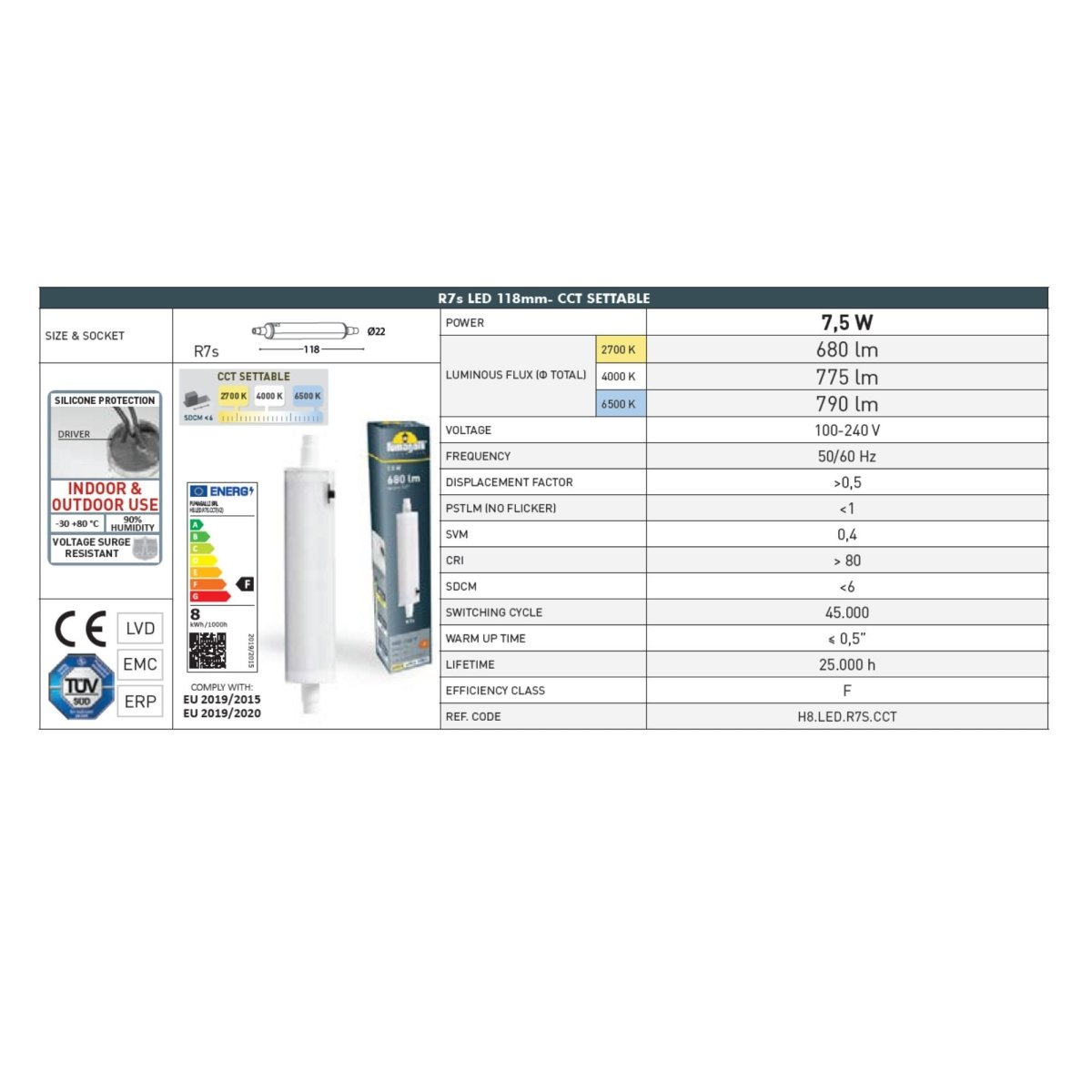 Bombilla LED R7S FUMAGALLI - CCT - 7,5W - 800lm - Barcelona Led-