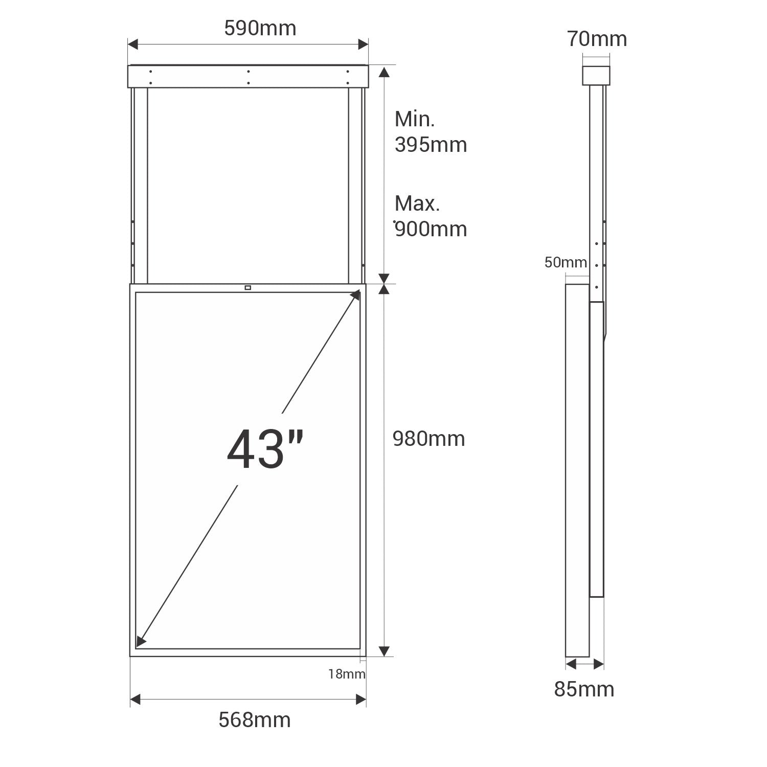 Display LCD FULL HD 43" para Escaparates con Soporte de techo - Alto Brillo 2500 NITS - Android (4)