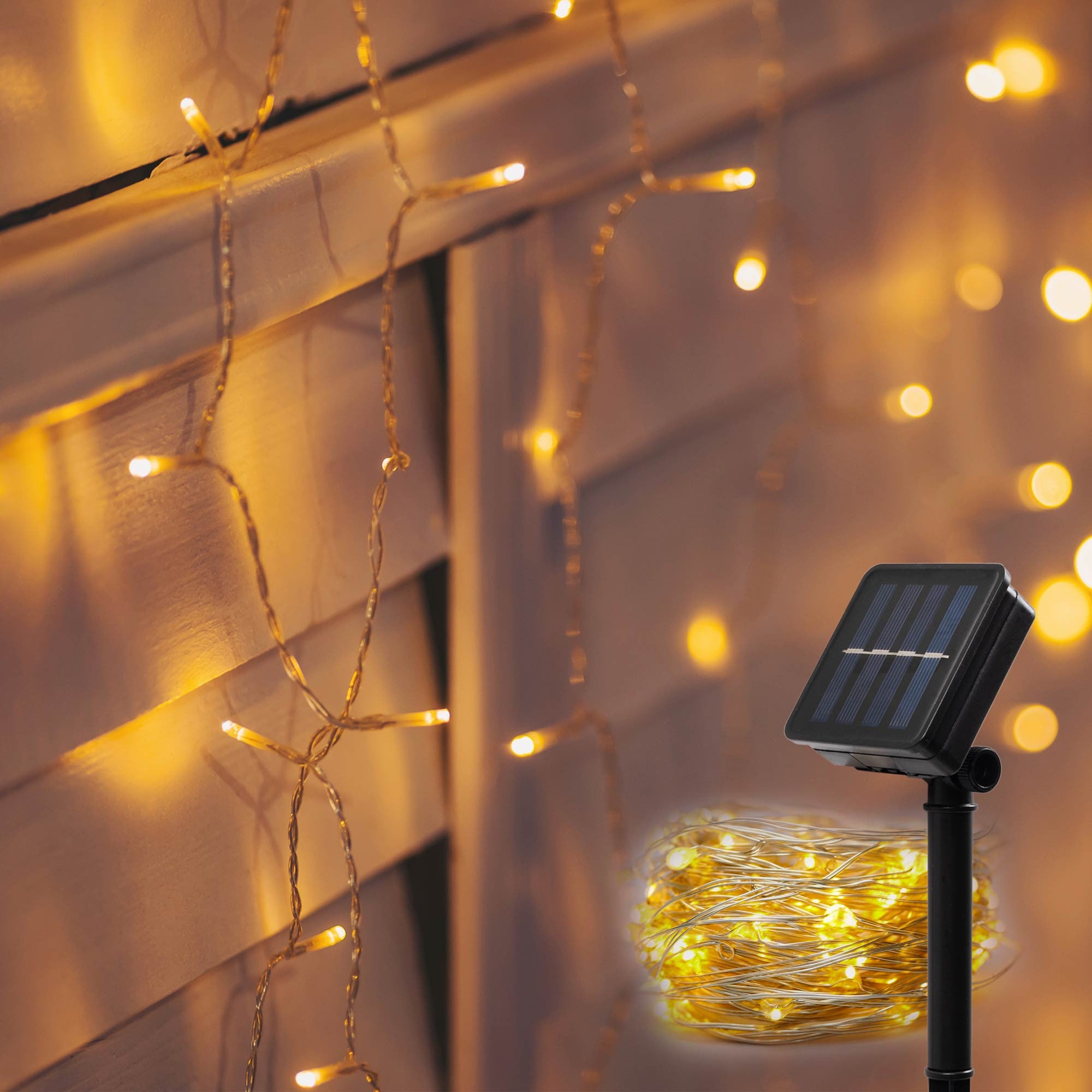 Guirnalda solar en alambre plateado - IP44 - 100 luces - Blanco cálido - 10 metros (11)