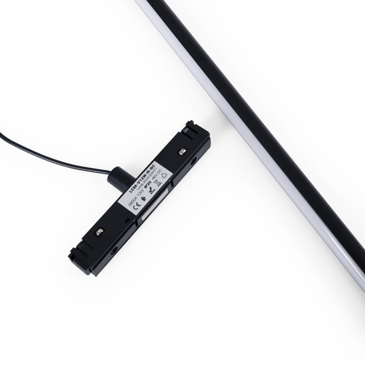 Lámpara colgante LED vertical para carril magnético - 48V - 12W - 2800K - Negra - Barcelona Led-