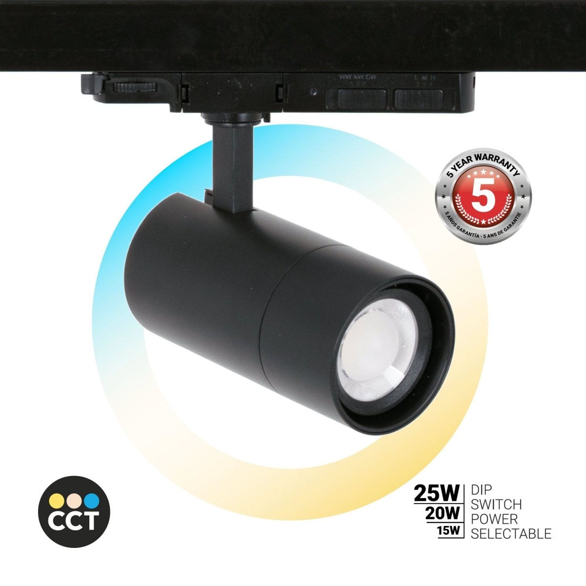 Proyector LED para carril trifásico - Potencia ajustable + ZOOM: 15W/20W/25W - CCT - Barcelona Led-