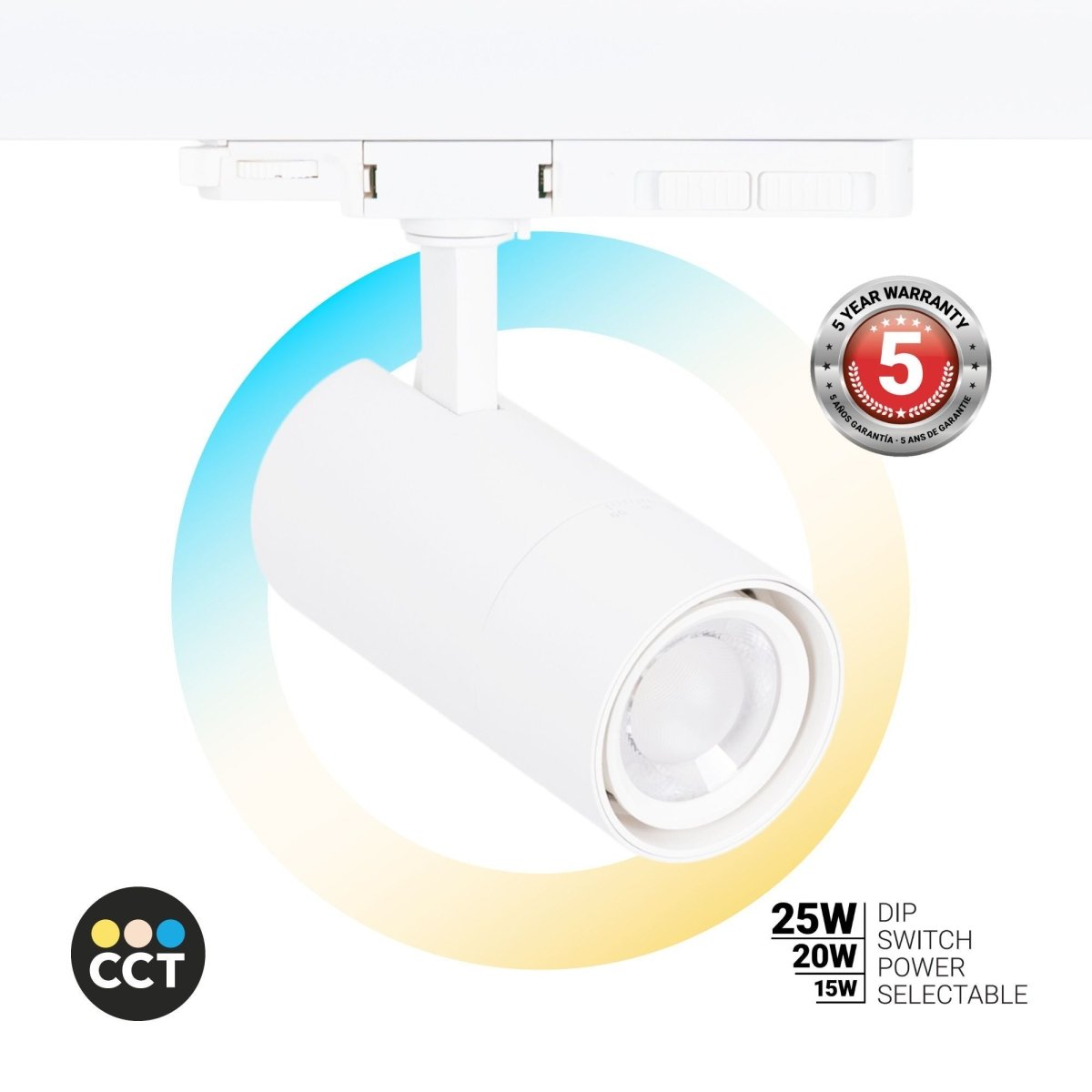 Proyector LED para carril trifásico - Potencia ajustable + ZOOM: 15W/20W/25W - CCT - Barcelona Led-