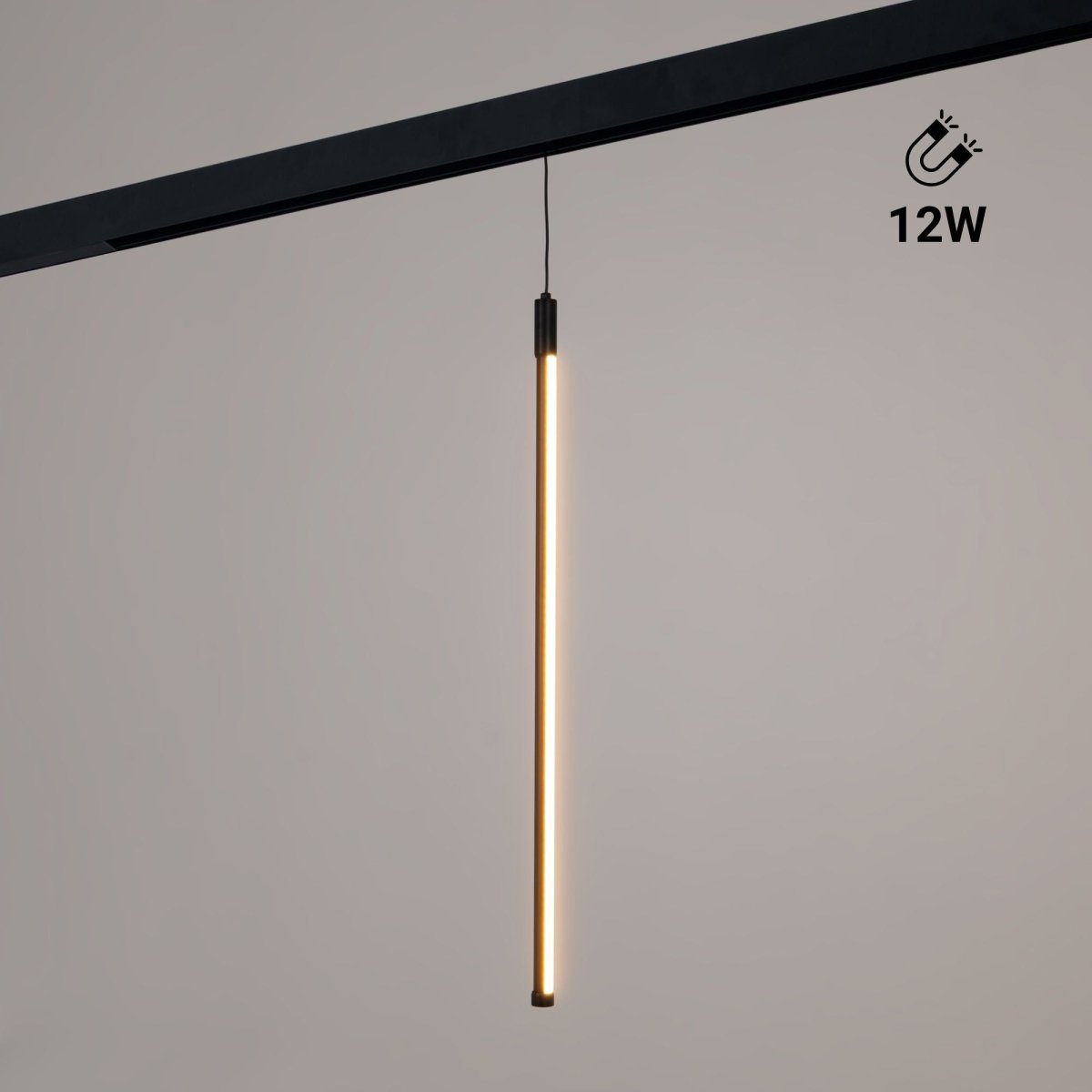 Lámpara colgante LED vertical para carril magnético - 48V - 12W - 2800K - Negra - Barcelona Led-