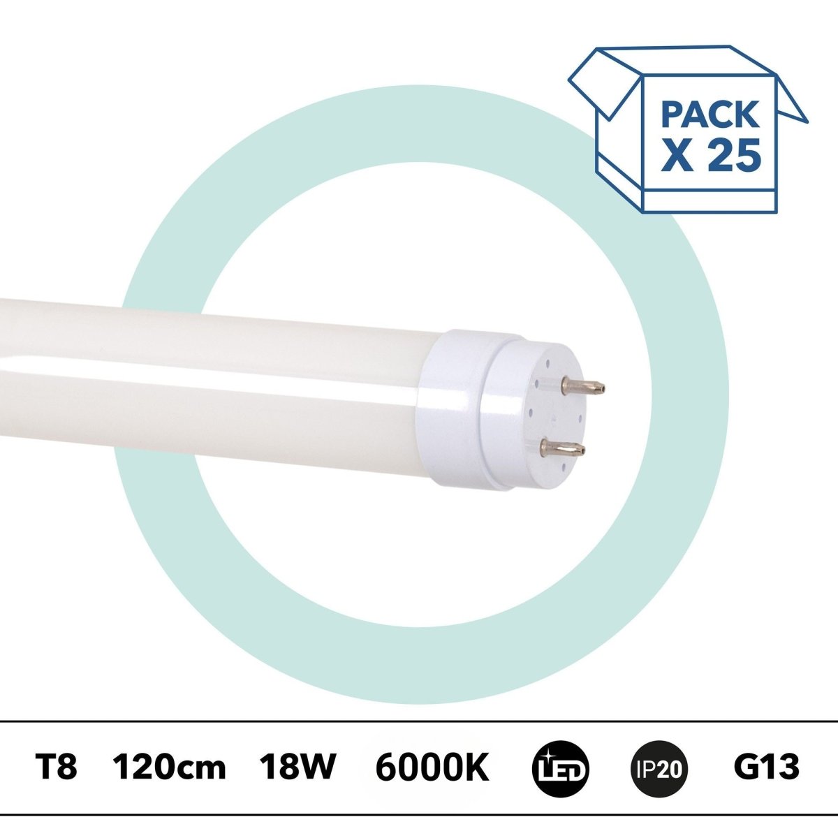 PACK x 25 - Tubo LED T8 - 18W - 120cm - 1850lm - Conexión 1 punta - Barcelona Led-