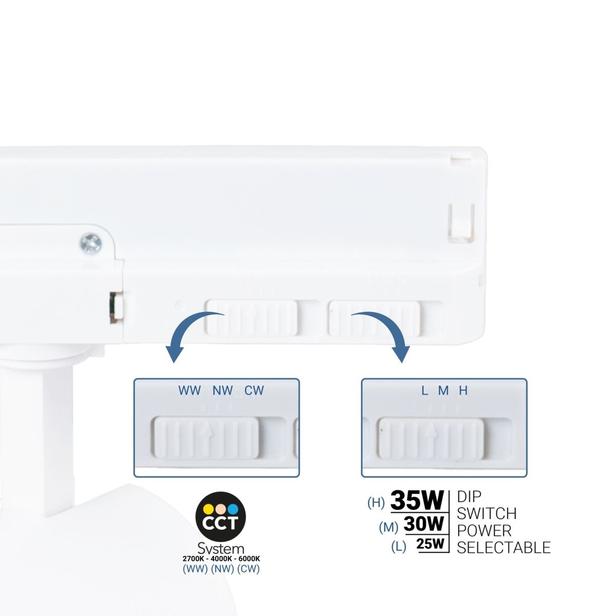 Proyector LED para carril trifásico - Potencia ajustable + ZOOM: 25W/30W/35W - CCT - Barcelona Led-