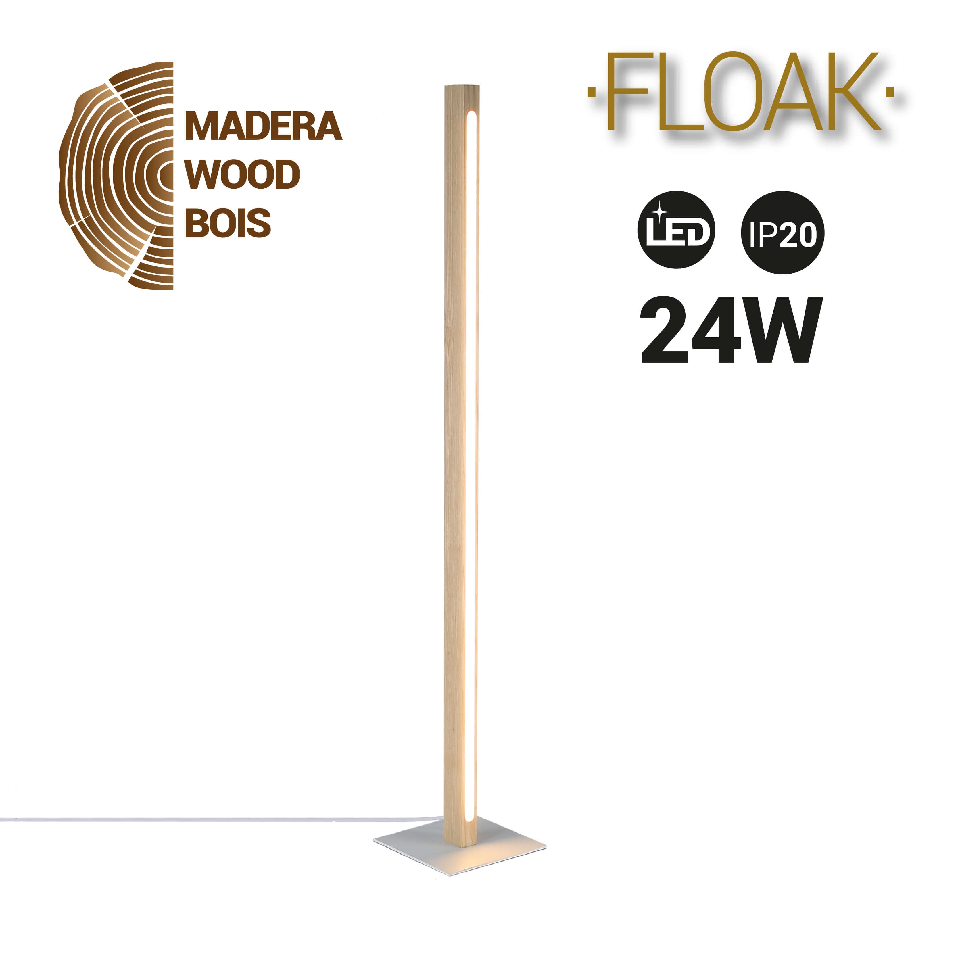 Lámpara de pie madera "Floak" 24W - Dimable - Blanco cálido