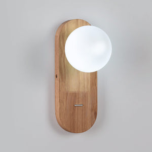 Aplique de pared bola cristal "SOMA" con interruptor - E27 - Madera (9)