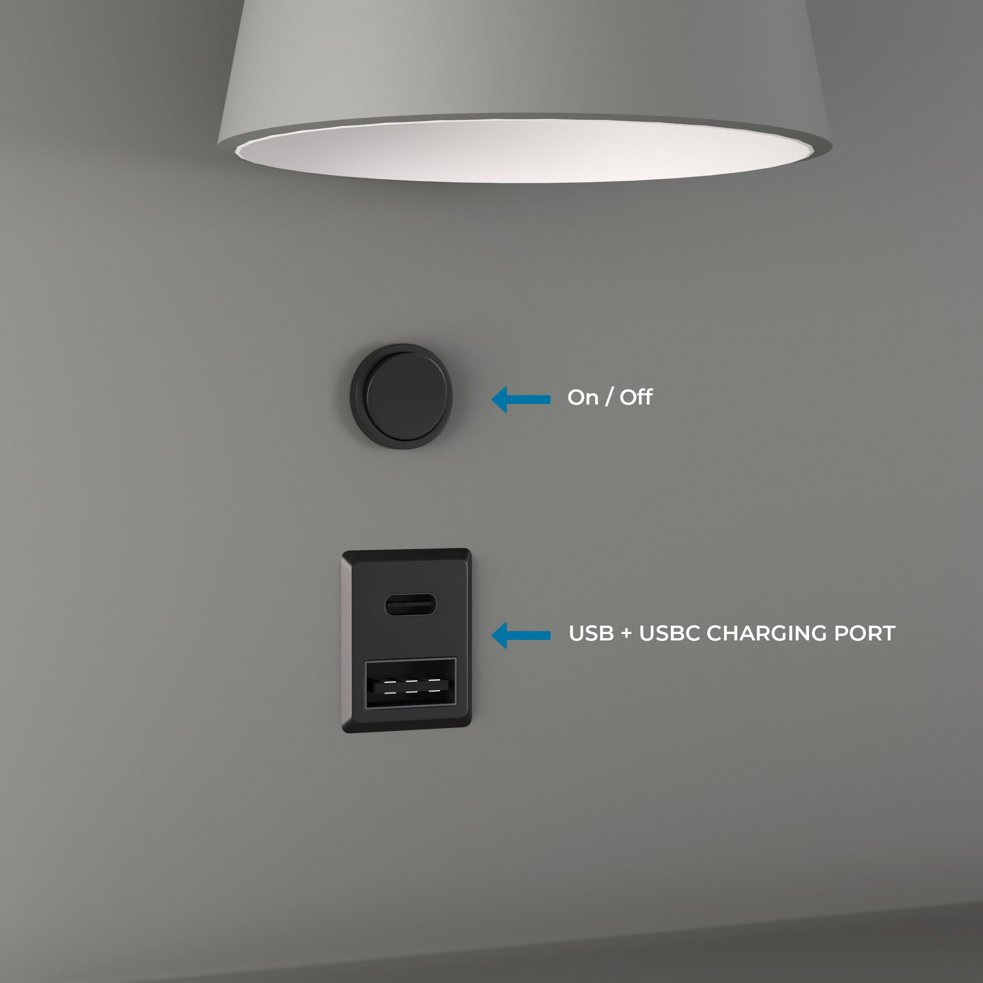 Aplique de pared para lectura con puerto USB y USBC "BASKOP" - 6W - Lado Izquierdo (20)