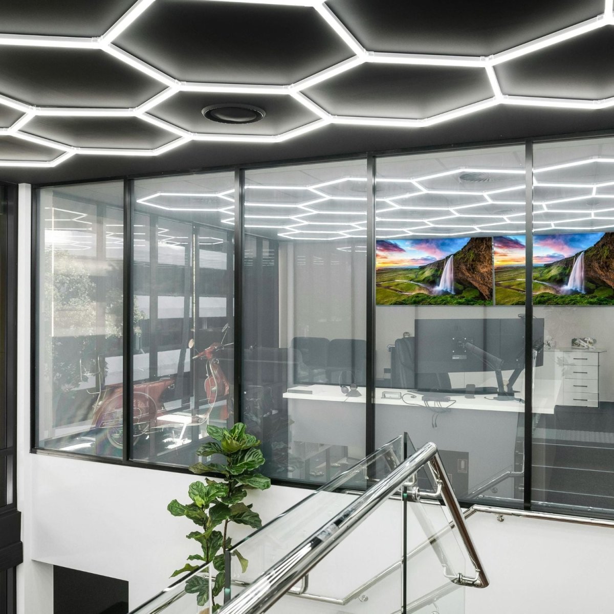 Lámpara LED hexagonal - 6500K - 14 hexágonos + Rectángulo 5m - Barcelona Led-