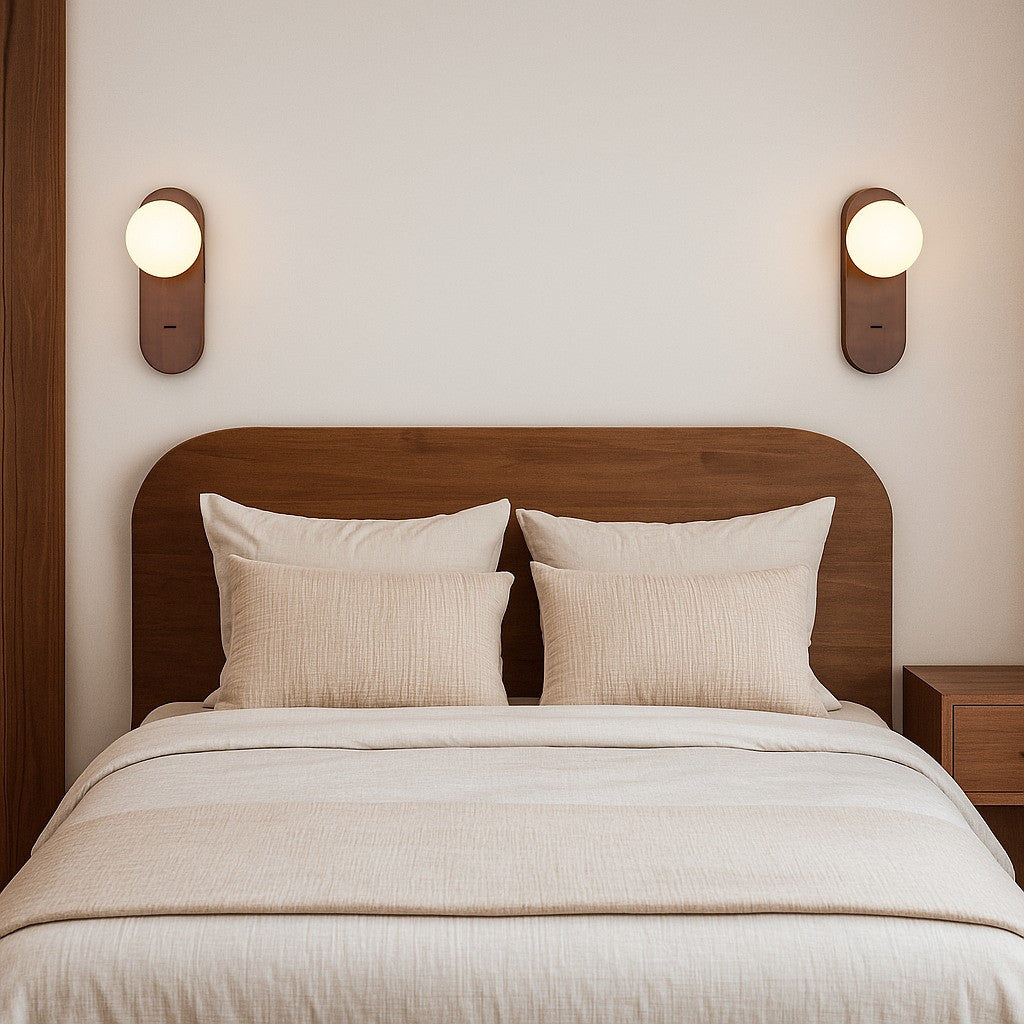 Aplique de pared bola cristal "SOMA" con interruptor - E27 - Madera (21)