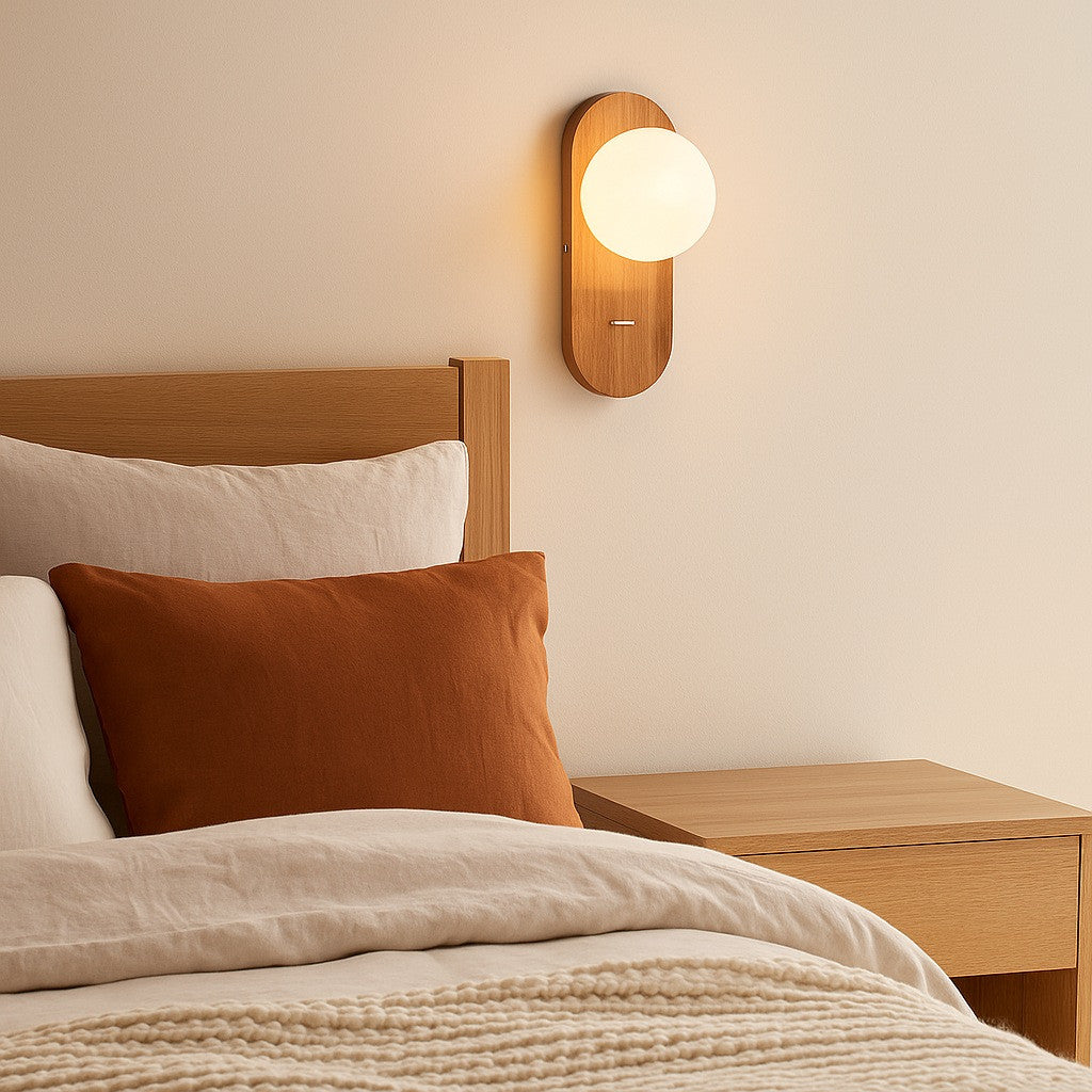 Aplique de pared bola cristal "SOMA" con interruptor - E27 - Madera (23)