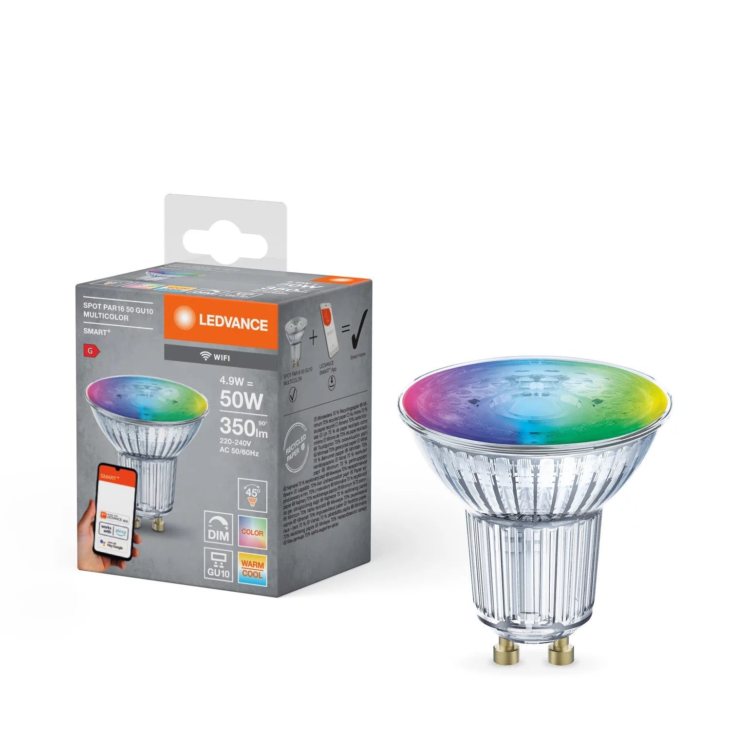 Bombilla LED inteligente GU10 4,9W -  WiFi - RGB + CCT- LEDVANCE - PAR16 (3)