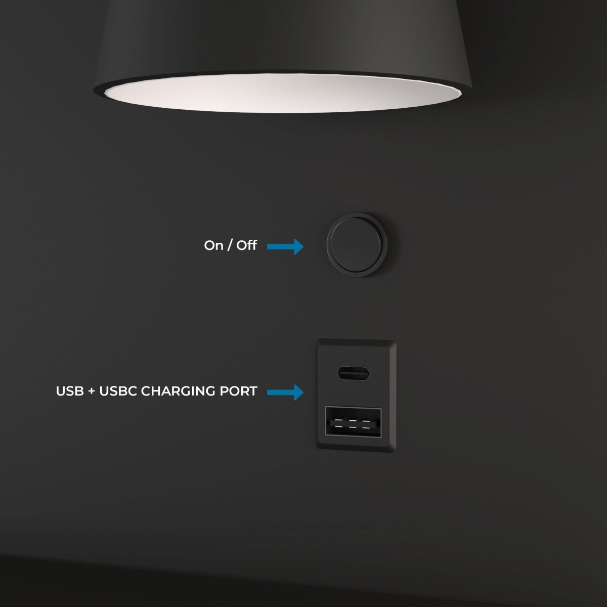 Aplique de pared para lectura "BASKOP" - 6W - CCT - Puerto USB + USB-C - Barcelona Led-Decoración