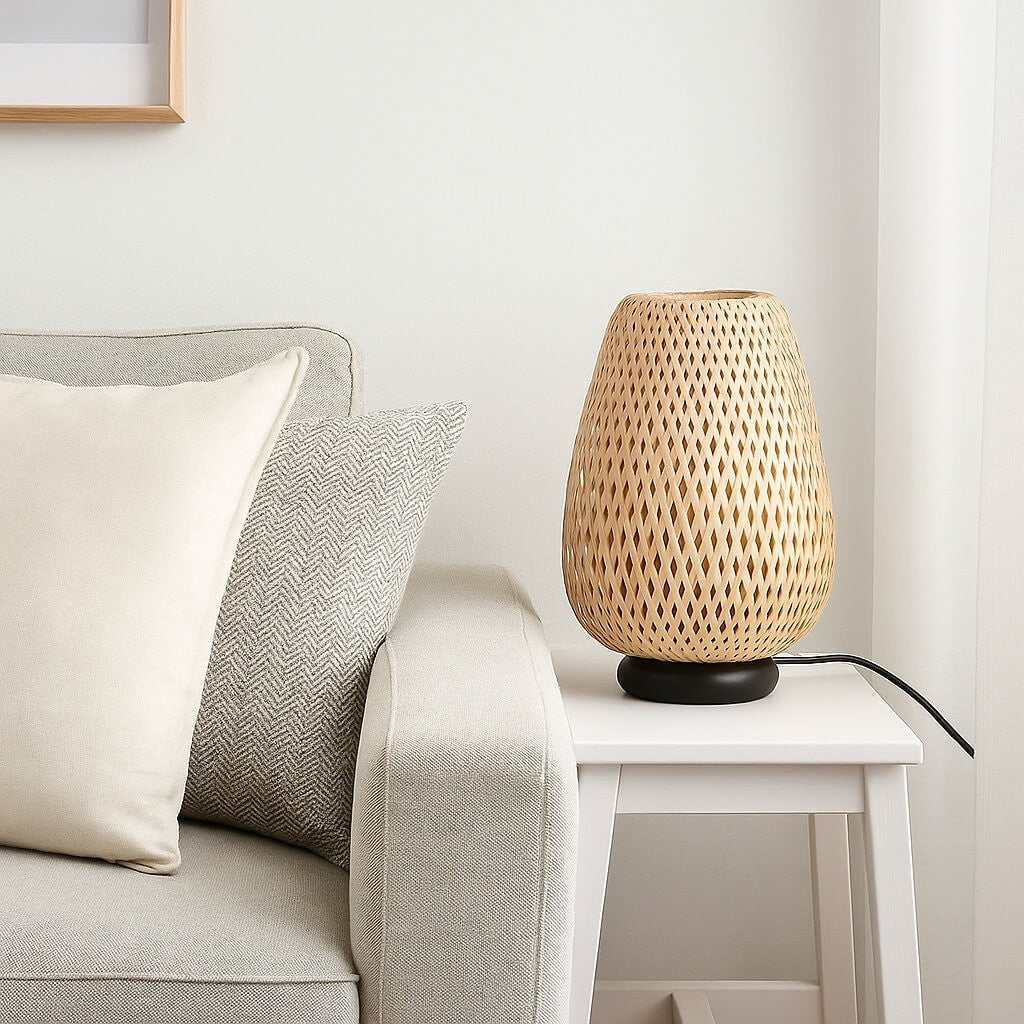 Lámpara de mesa mimbre "CARL" - E27 (7)