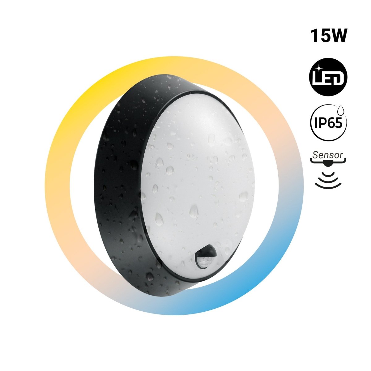 Plafón LED exterior redondo con sensor PIR - 15W - CCT - IP65 - Barcelona Led-Decoración