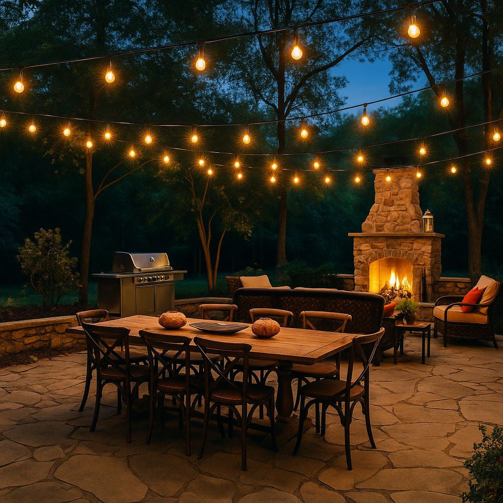 Kit guirnalda luces exterior 10 metros + 10 bombillas LED E27 1W - IP44 - Blanco cálido (7)