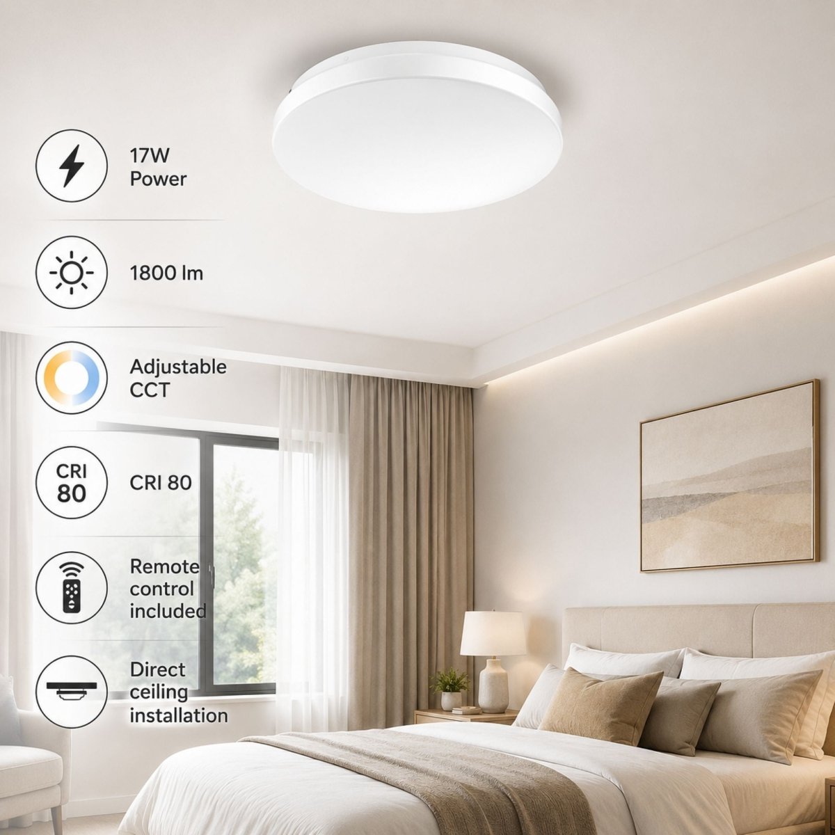Plafón LED de techo con mando a distancia - CCT - 17W - CRI80 - IP20 - Barcelona Led-Iluminación