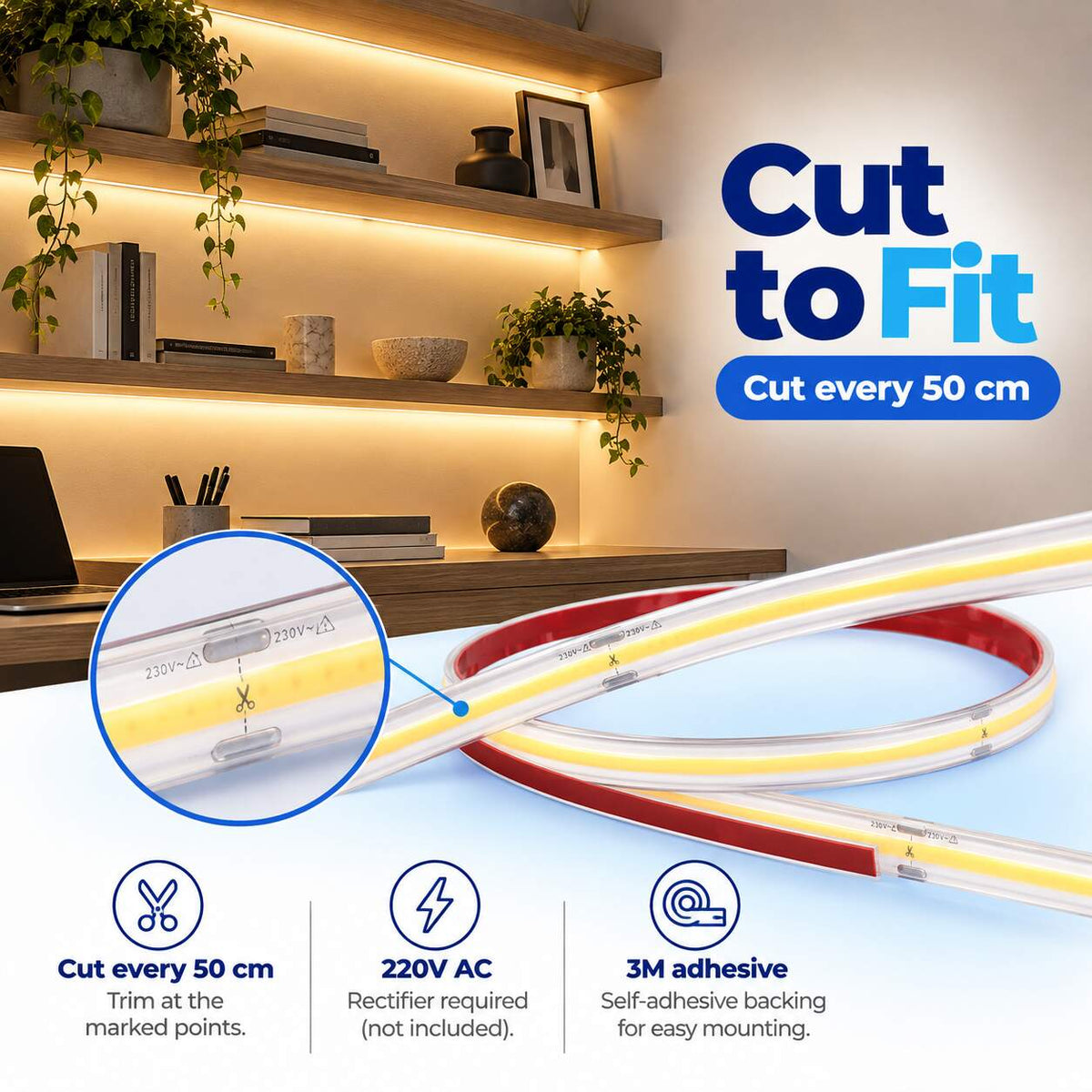 Tira LED COB 220V AC - 10W/m - 12mm - IP67 - 20 metros (7)