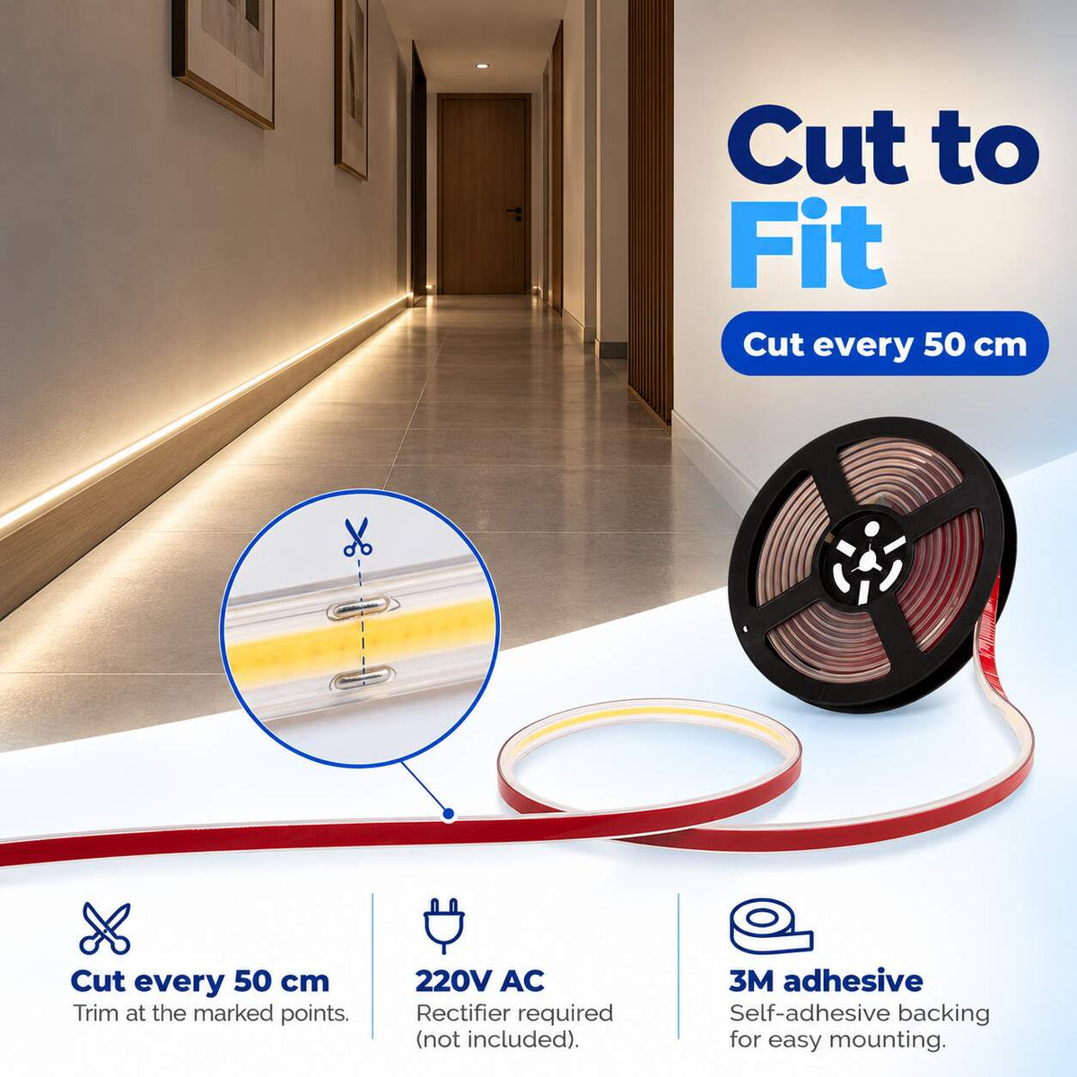 Tira LED COB 220V AC - 10W/m - 12mm - IP67 - 5 metros (9)