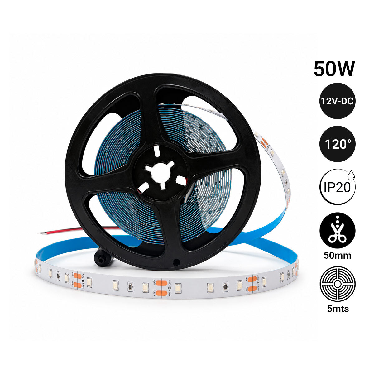 Tira de LED 12V-DC 50W 10mm monocolor IP20 (SMD2835 60ch/m) Rollo 5 metros