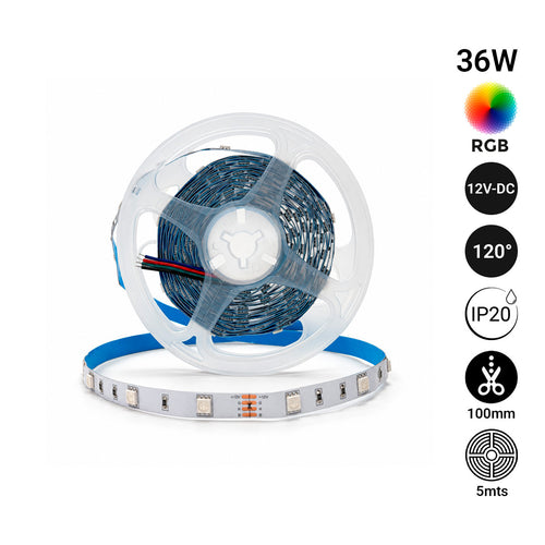 LED Strip 12V-DC 36W 10mm multicolor RGB IP20 (SMD505050 30ch/m) 5 meters Roll
