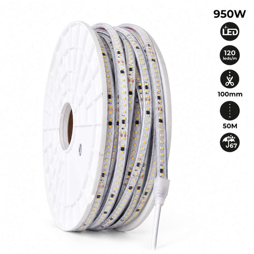 LED Strip 220V - 950W (6000xSMD2835) 12mm - IP67 - Roll 50 meters - Cutting every 10cm