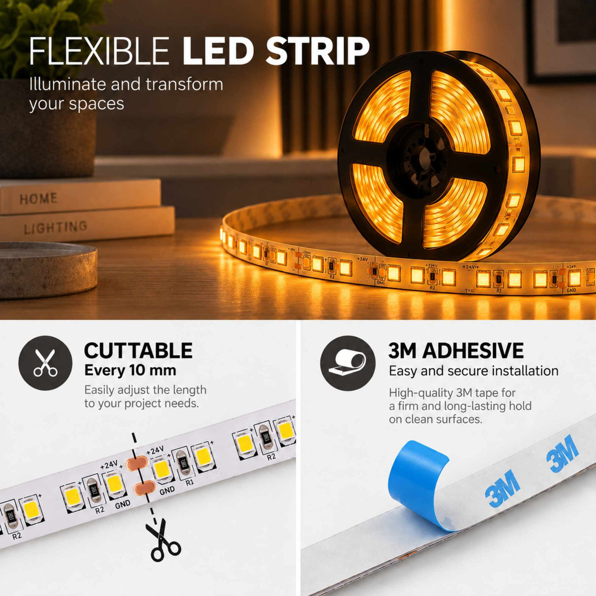 Tira LED 24V DC - 18W/m - Monocolor - 10mm - IP20 - Rollo 5 metros - 120ch/m (22)