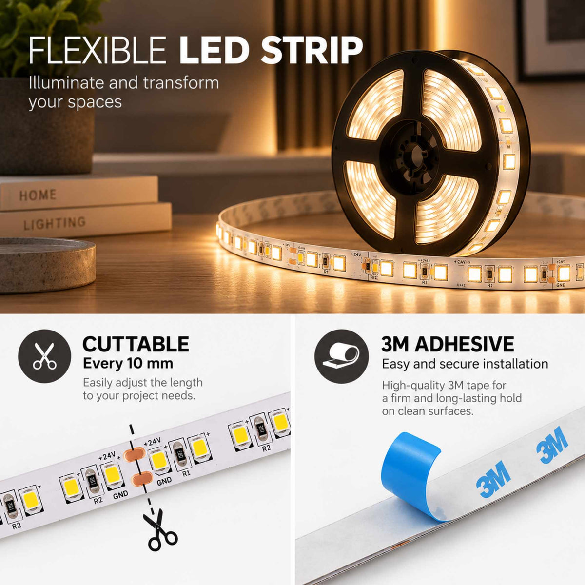 Tira LED 24V DC - 18W/m - Monocolor - 10mm - IP20 - Rollo 5 metros - 120ch/m (26)