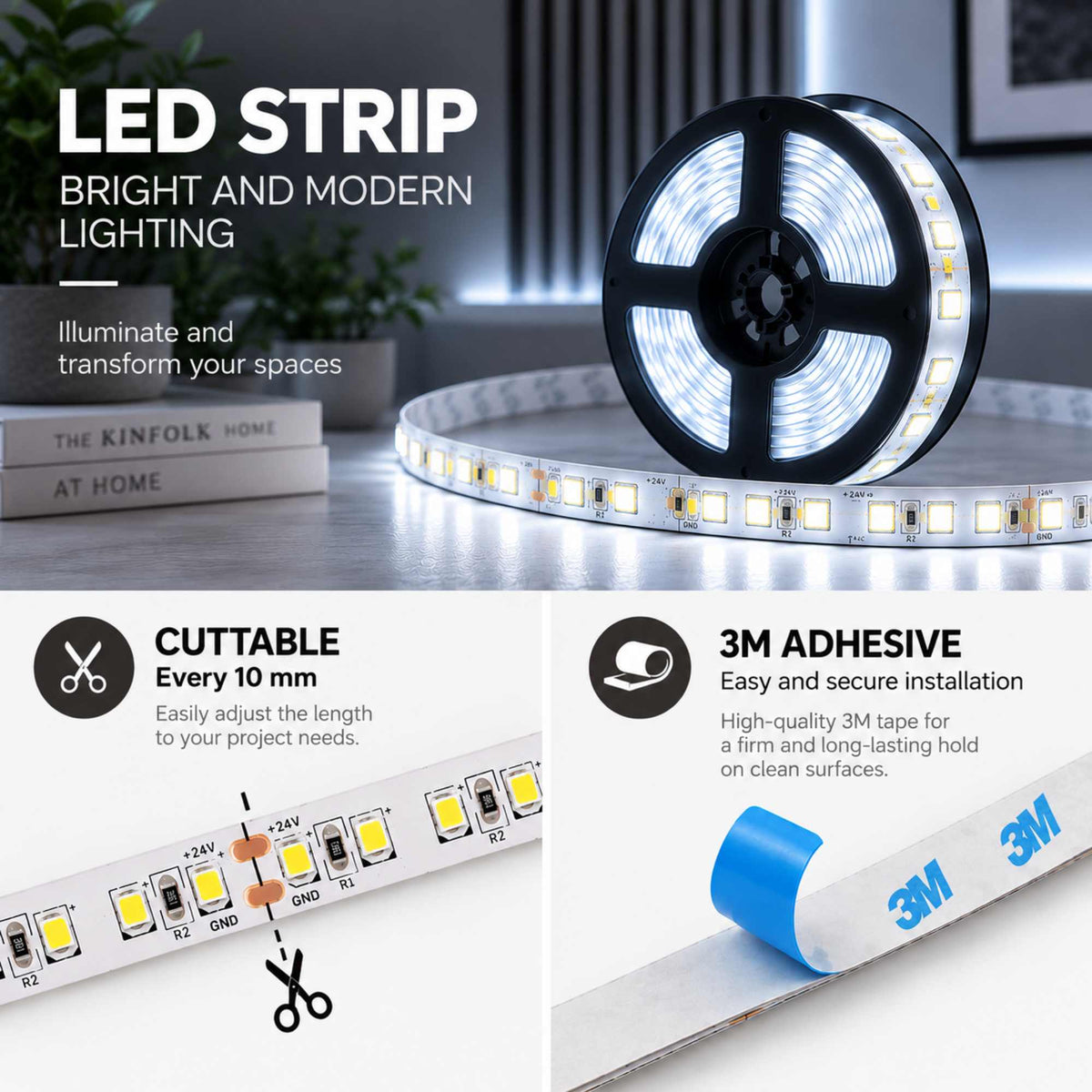 Tira LED 24V DC - 18W/m - Monocolor - 10mm - IP20 - Rollo 5 metros - 120ch/m (30)