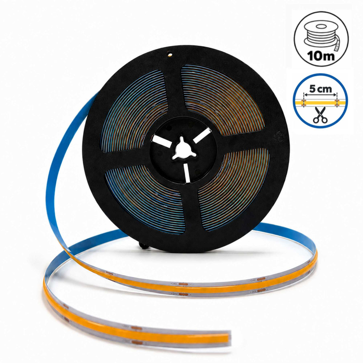 Tira LED COB 24V DC - 12W/m - 10mm - IP20 - Rollo de 10 metros - Corte cada 5cm (6)