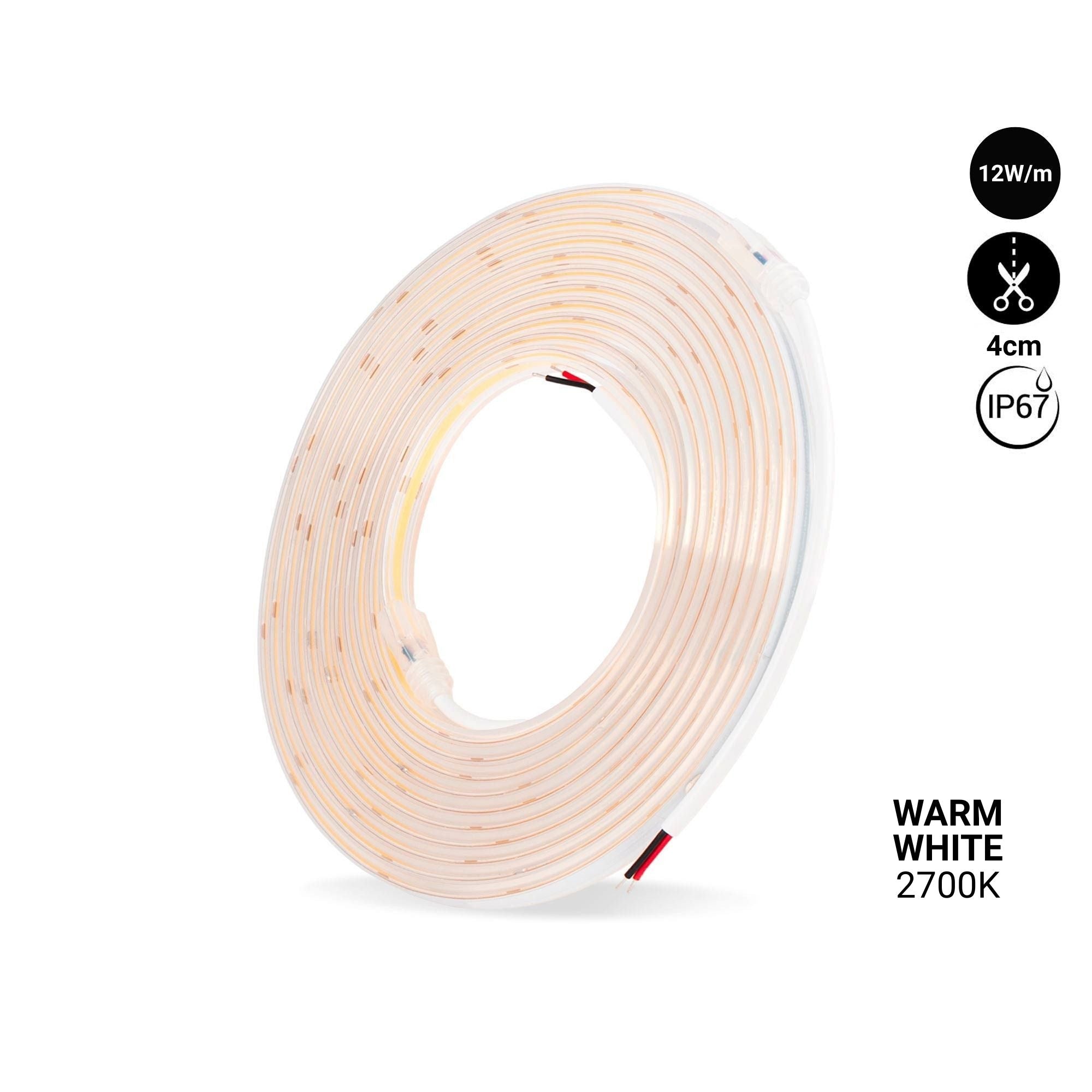 Tira LED COB 24V DC - 12W/m - 10mm - IP67 - Rollo de 5 metros - Corte cada 4cm (11)