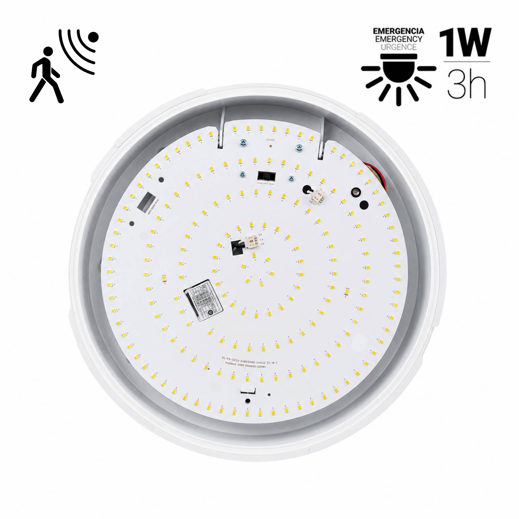 Plafón LED de techo estanco con sensor de movimiento + Luz de emergencia - CCT - Potencia ajustable 12W-16W - Ø31cm - IP65 (2)