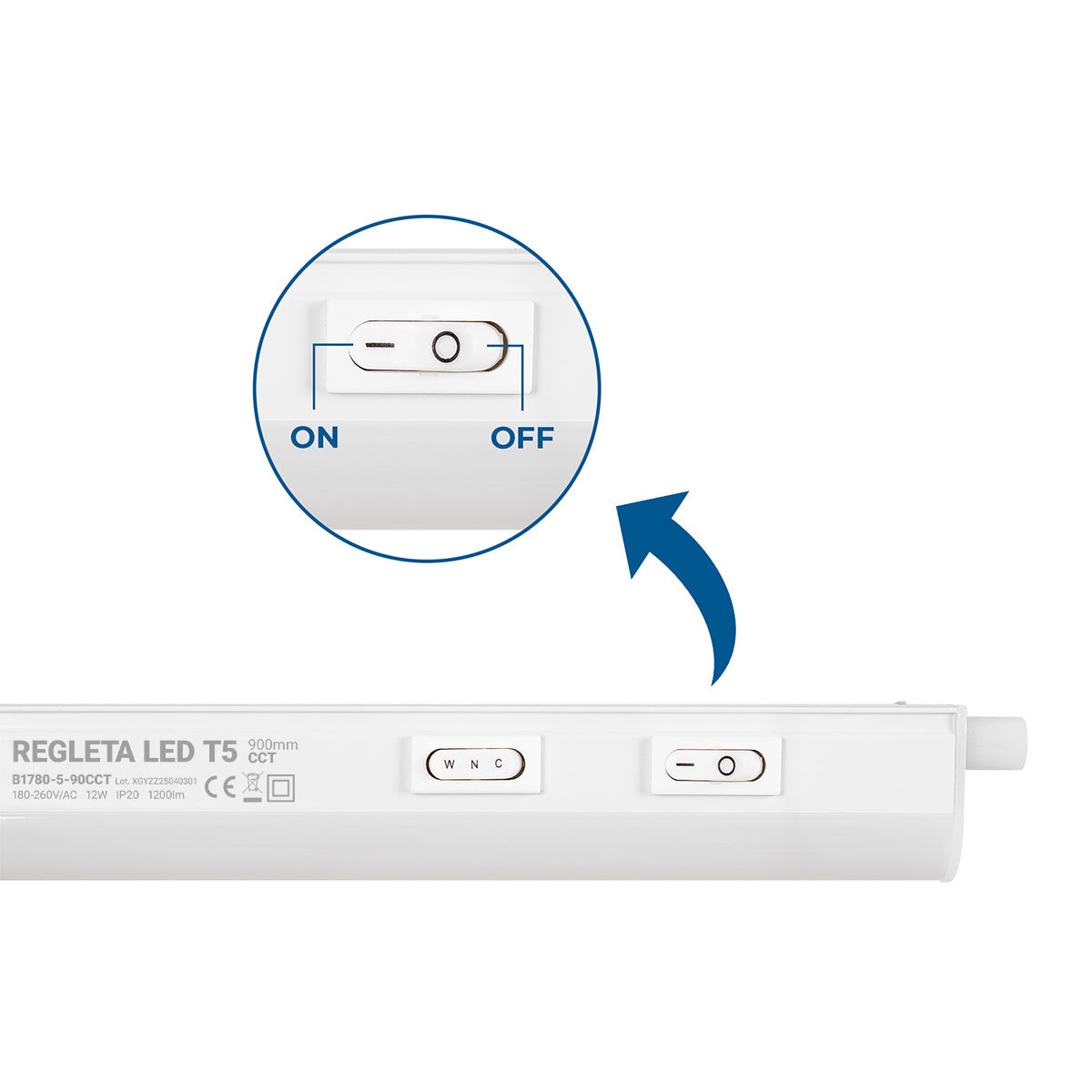 Regleta LED bajo mueble T5 12W CCT 90 cm | Luz blanca ajustable + interruptor (12)