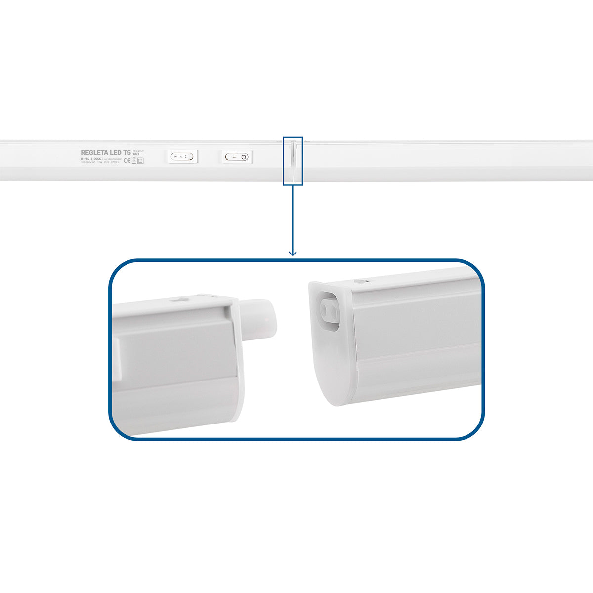Regleta LED bajo mueble T5 12W CCT 90 cm | Luz blanca ajustable + interruptor (10)
