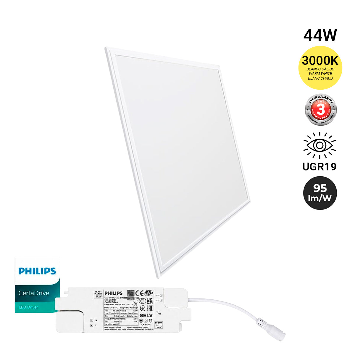 Panel LED slim 60X60 cm - Driver Philips - 44W - UGR19 - IP40 (10)
