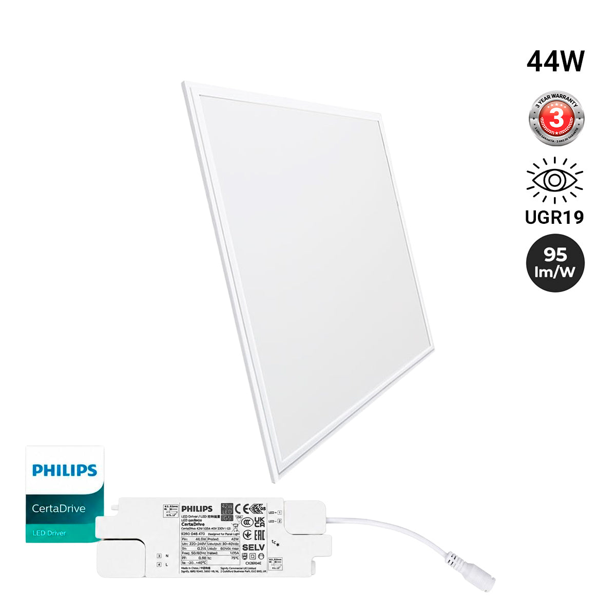 Panel LED slim 60X60 cm - Driver Philips - 44W - UGR19 - IP40