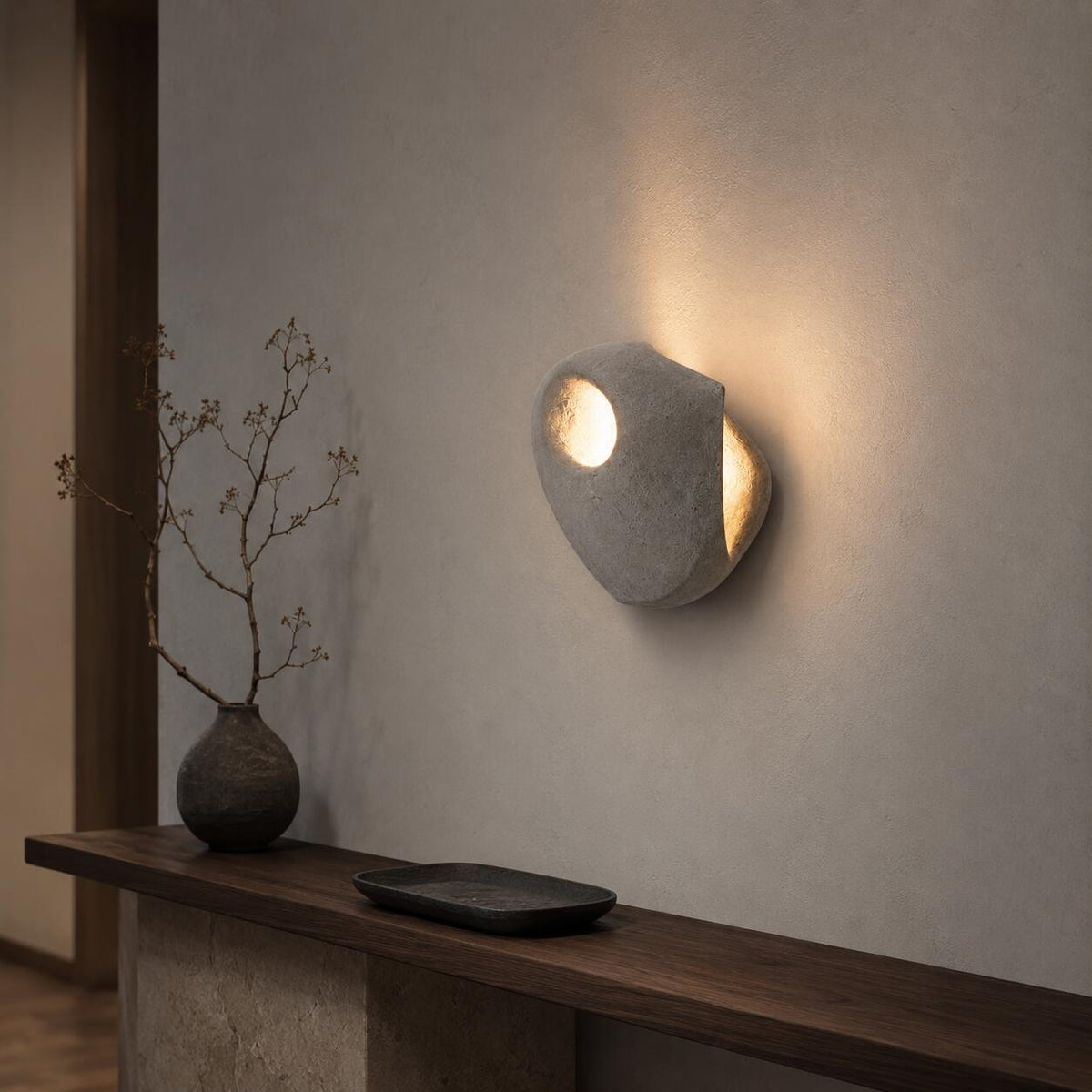 Aplique de pared cemento "BASALT" - Diseño orgánico - 1xG9 (2)