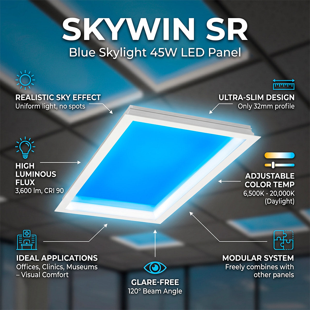 Panel Blue Skylight efecto cielo "SKYWIN SR" - Slim - Daylight - 45W - 60x30cm (10)