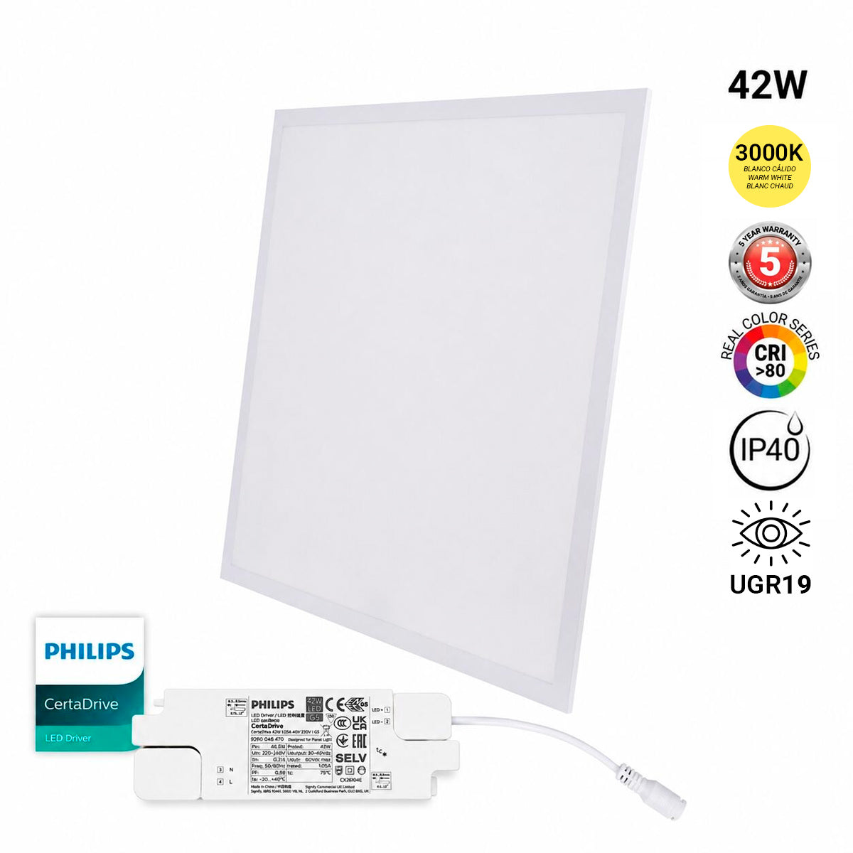 Panel LED empotrable Backlight 60x60cm - 42W - 5040lm - Driver Philips - UGR19 - IP40 (9)