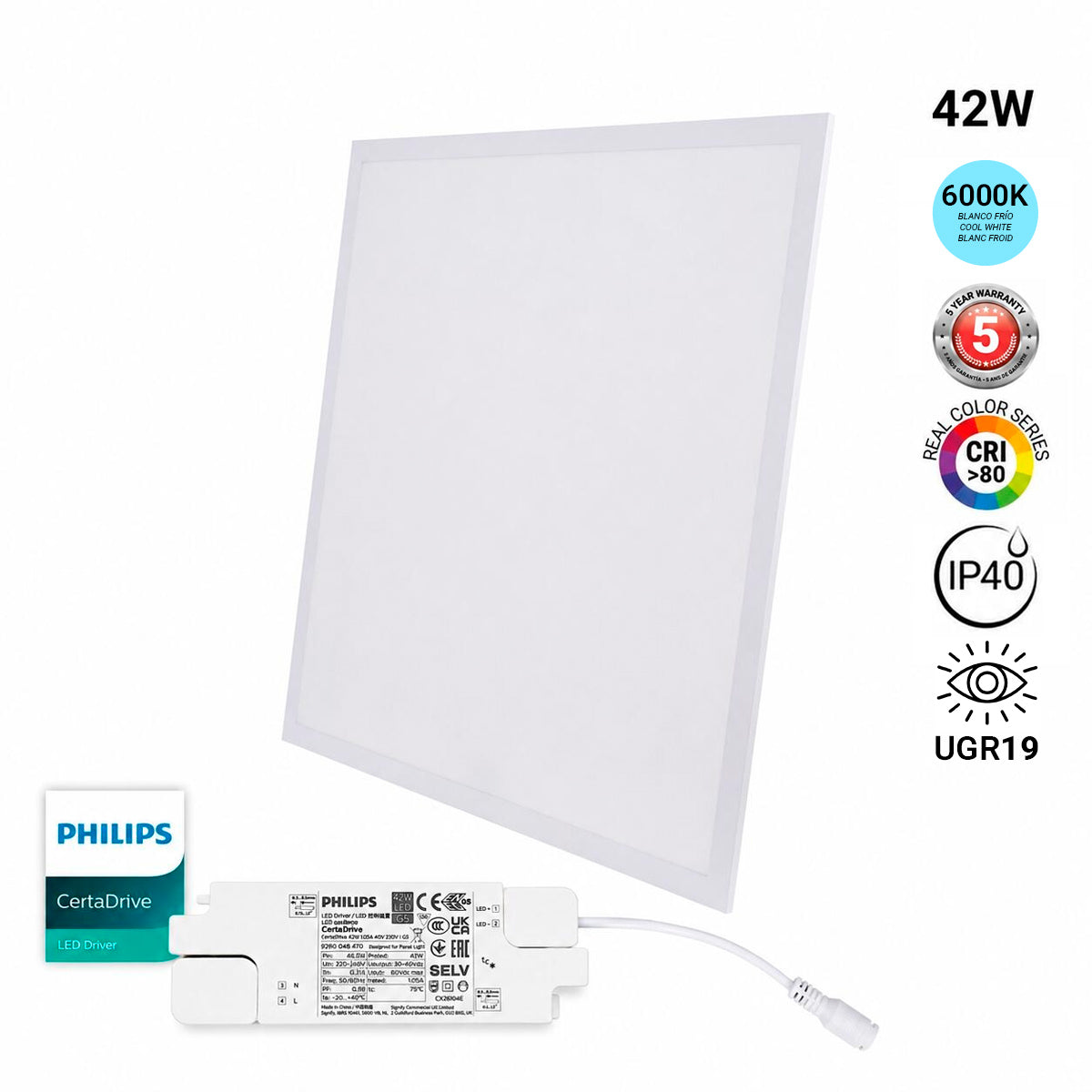 Panel LED empotrable Backlight 60x60cm - 42W - 5040lm - Driver Philips - UGR19 - IP40 (13)