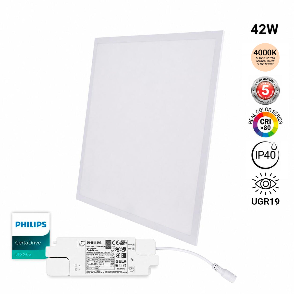 Panel LED empotrable Backlight 60x60cm - 42W - 5040lm - Driver Philips - UGR19 - IP40 (1)
