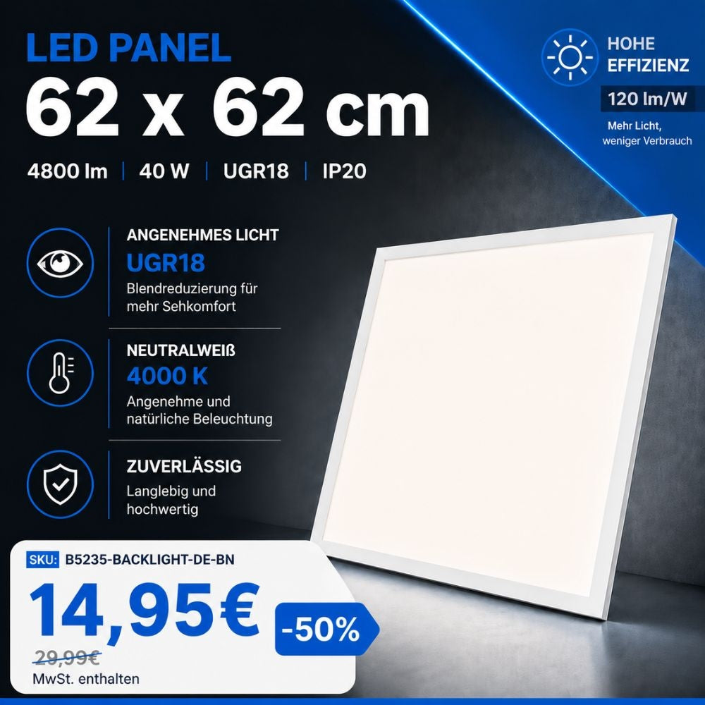 Panel LED empotrable Backlight 62x62cm - 4800lm - Driver Osram- 40W - UGR18 - IP20 (1)