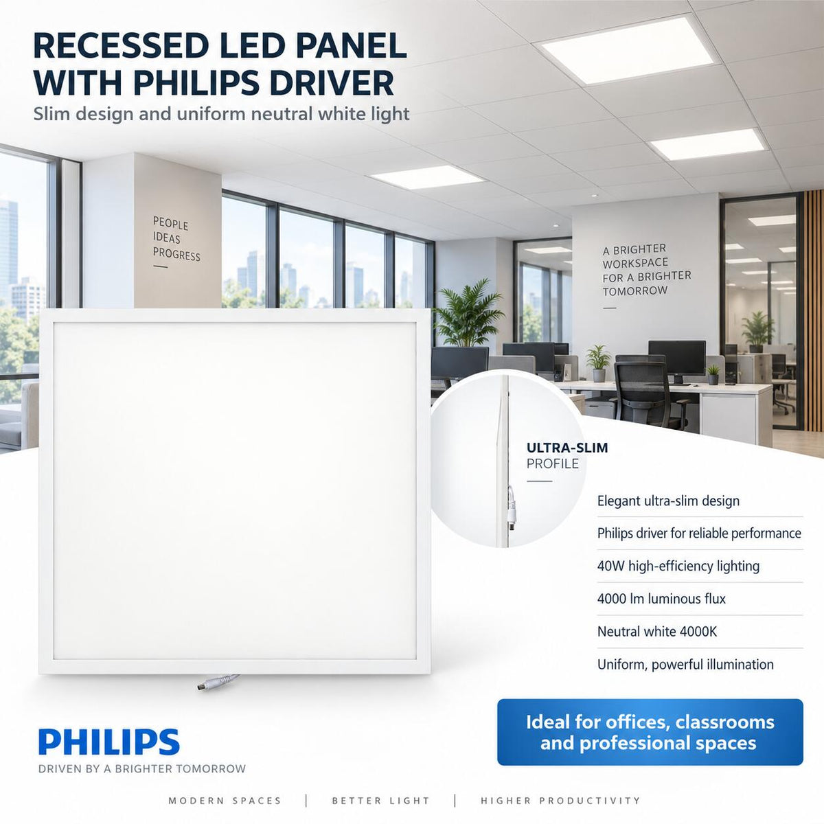 Panel LED slim 60x60cm - Driver PHILIPS - 44W - UGR18 - CRI 90 - IP40 (6)