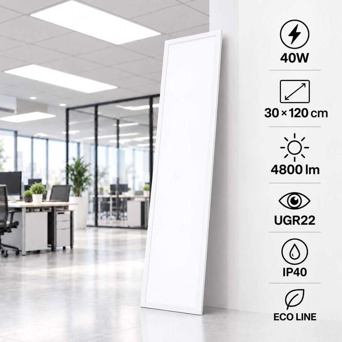 Panel LED empotrable Backlit 120x30cm - 40W - 120lm/W - Driver flicker free - UGR22 - IP40