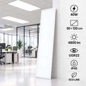 Panel LED empotrable Backlit 120x30cm - 40W - 120lm/W - Driver flicker free - UGR22 - IP40